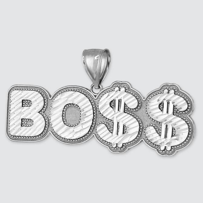 Men's Sterling Silver BO$$ Boss Sparkle-cut Hip-Hop Pendant