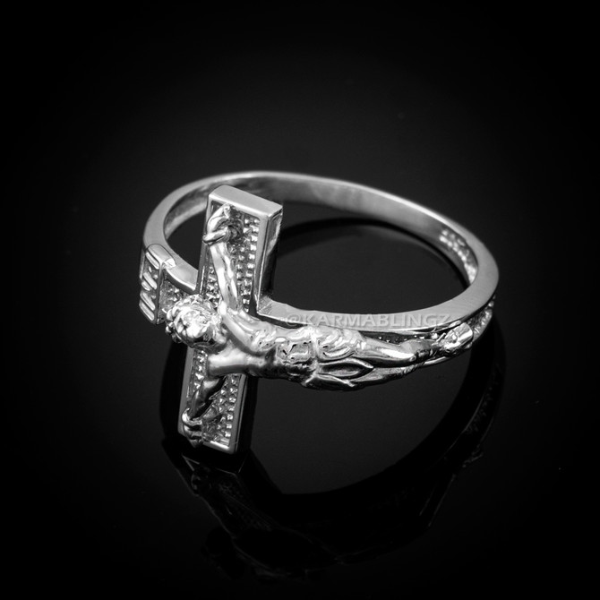 Silver Crucifix Cross Ring