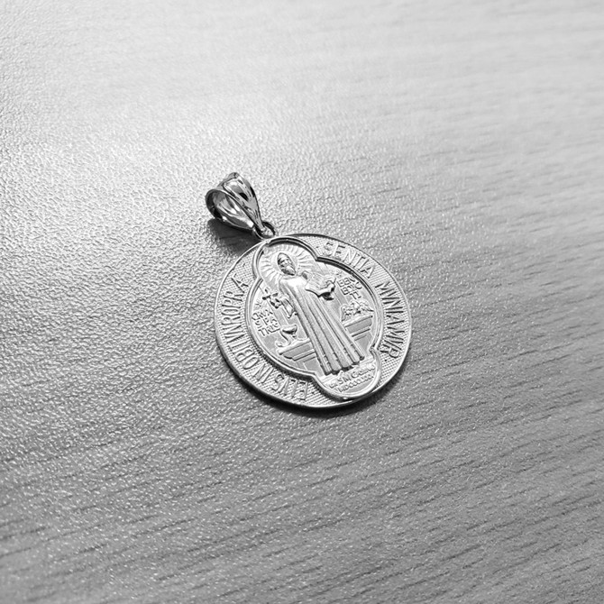 Sterling Silver St. Benedict Reversible Medal Pendant Necklace