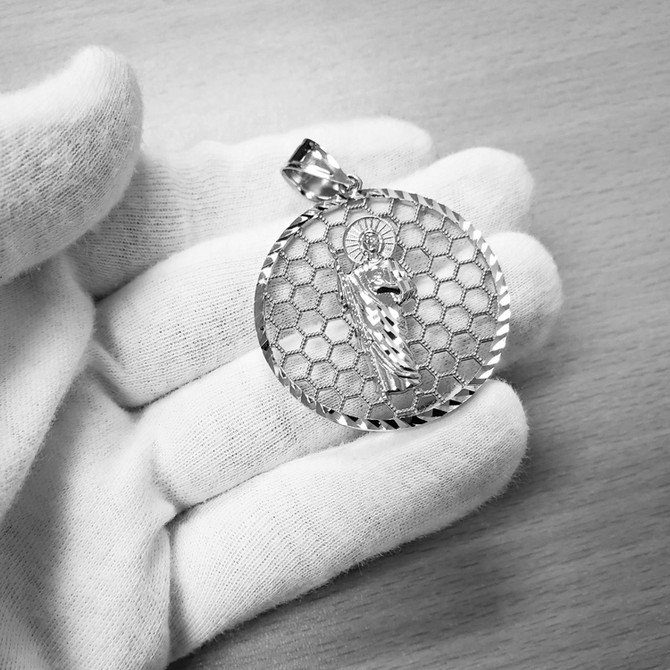 Sterling Silver Saint Jude Round Honeycomb DC Pendant