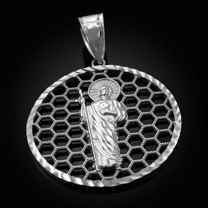 Sterling Silver Saint Jude Round Honeycomb DC Pendant