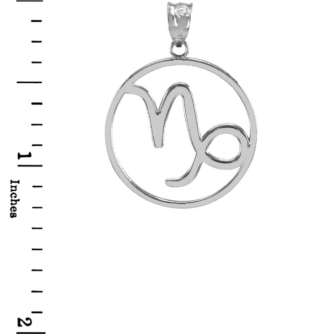 Sterling Silver Capricorn Zodiac Sign Round Pendant Necklace