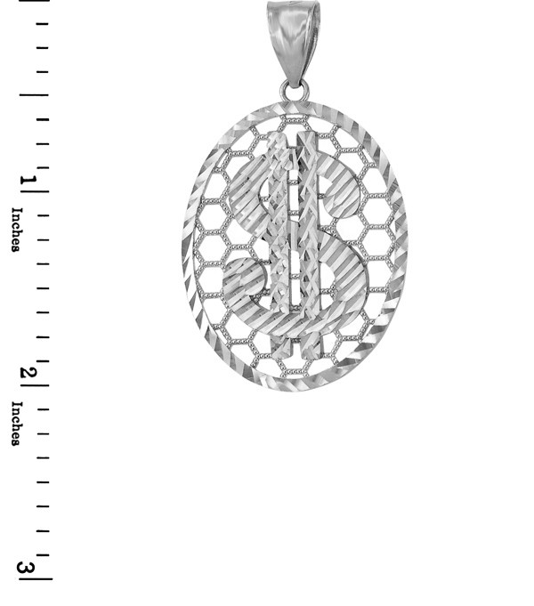 Sterling Silver Dollar Sign Oval DC Honeycomb Pendant