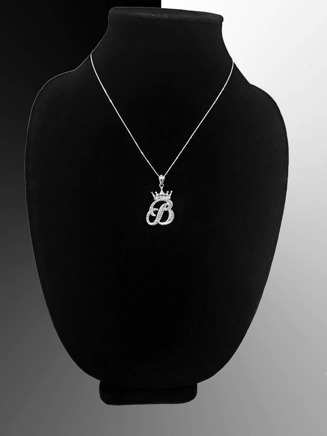 Sterling Silver Cursive Letter Initial DC Crown Pendant Necklace