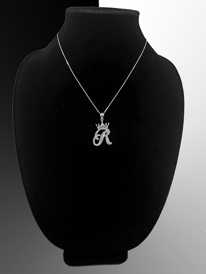 Sterling Silver Cursive Letter Initial DC Crown Pendant Necklace