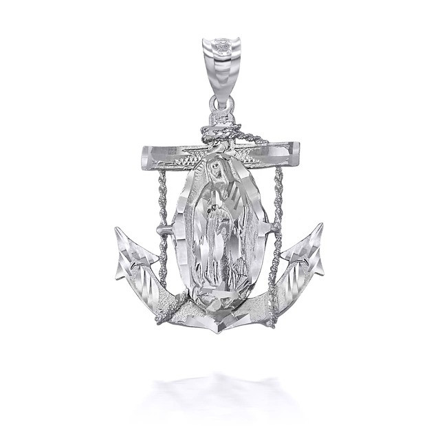Sterling Silver Our Lady Of Guadalupe On Anchor Pendant Necklace