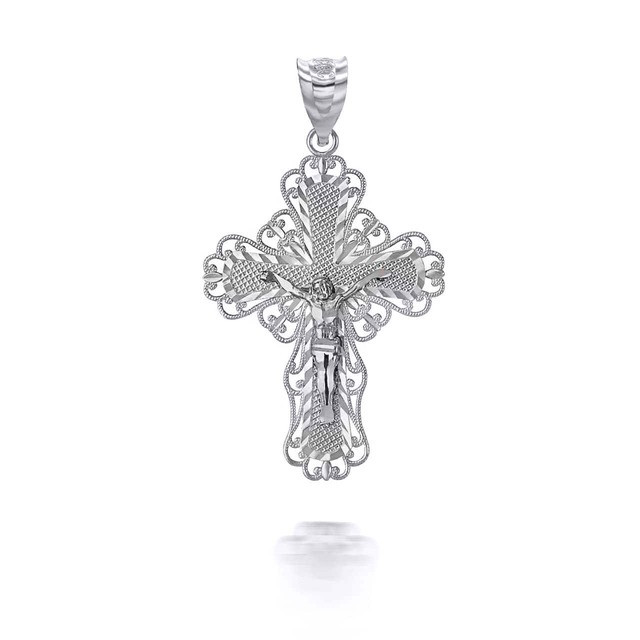 Sterling Silver Crucifix Filigree Pendant Necklace
