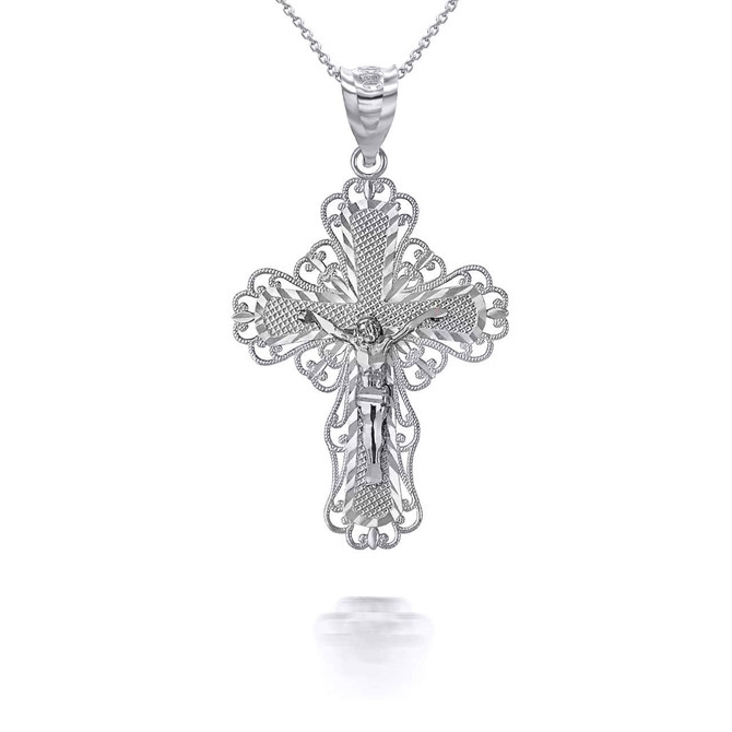 Sterling Silver Crucifix Filigree Pendant Necklace