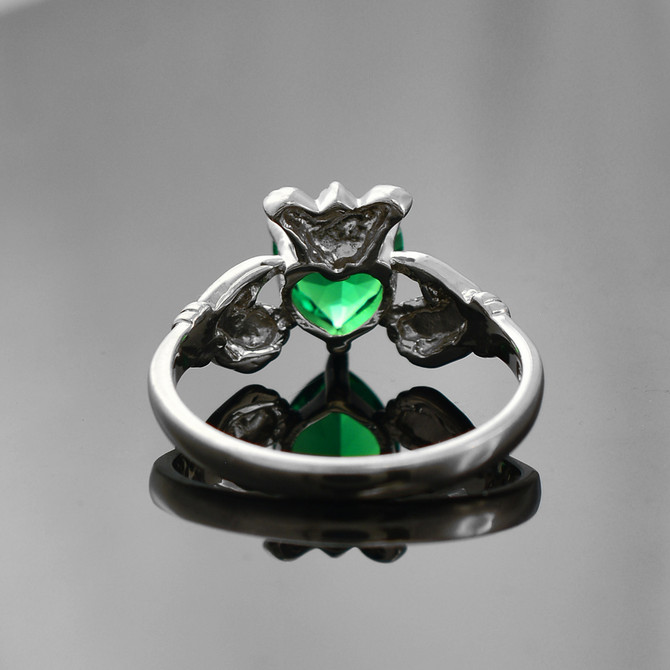 Sterling Silver Emerald Green CZ Claddagh Ladies Ring