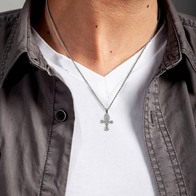 Sterling Silver Egyptian Ankh 3D Charm Necklace