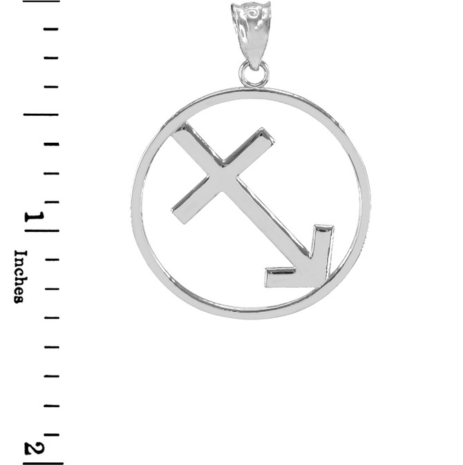 925 Sterling Silver Sagittarius Zodiac Sign Round Pendant Necklace