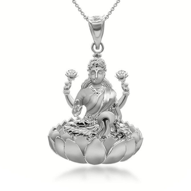 Sterling Silver Lakshmi God Hindu Pendant Necklace