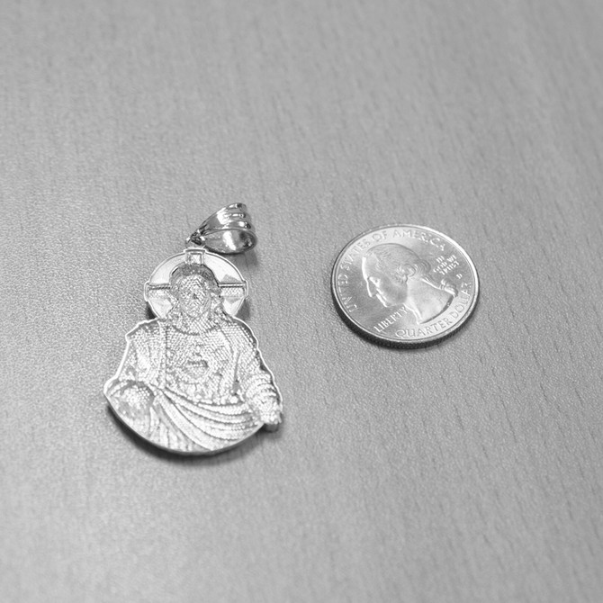 Sterling Silver Sacred Heart  of Jesus Christ Pendant