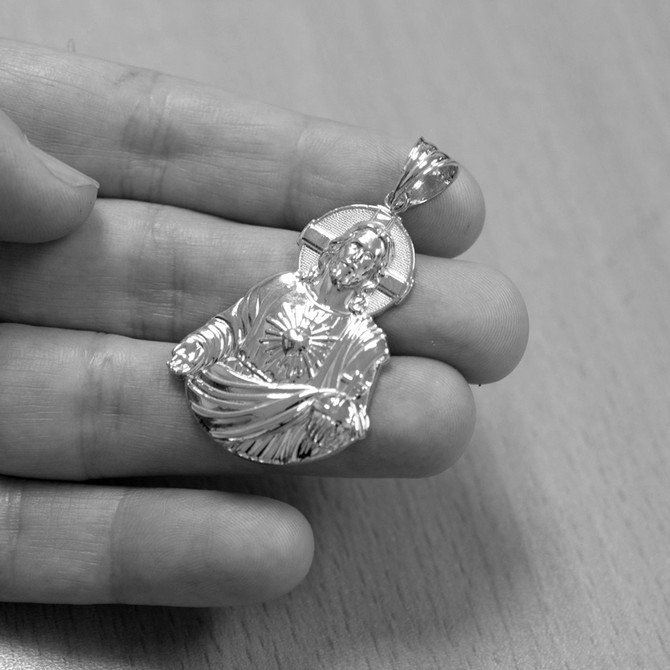 Sterling Silver Sacred Heart  of Jesus Christ Pendant