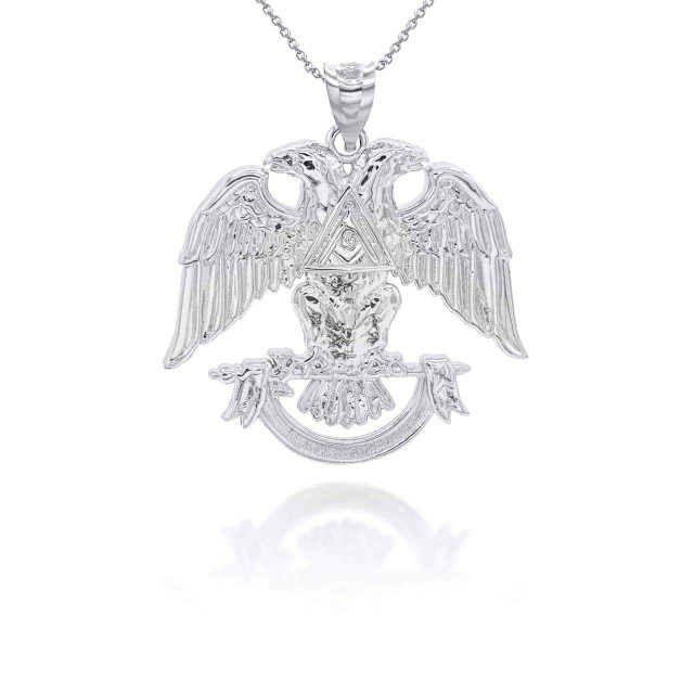 Sterling Silver Scottish Rite Double Headed Eagle Pendant Necklace