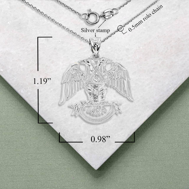Sterling Silver Scottish Rite Double Headed Eagle Pendant Necklace