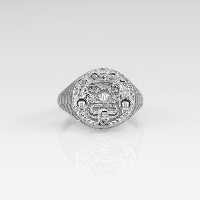 Rugged Aztec Mayan Sun Signet Ring in Sterling Silver