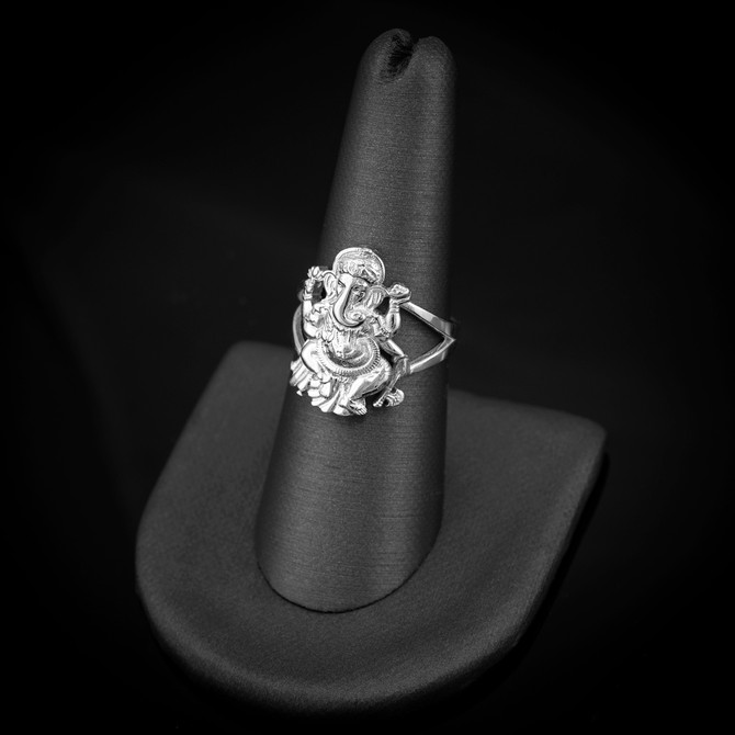 Sterling Silver Ganesha Elephant God Yoga Ganpati Statement Ring