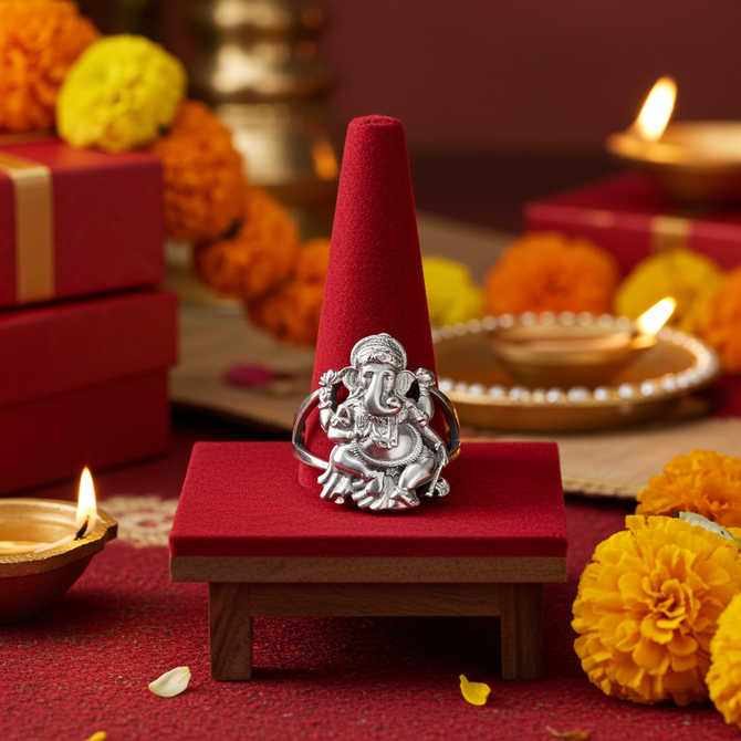 Sterling Silver Ganesha Elephant God Yoga Ganpati Statement Ring