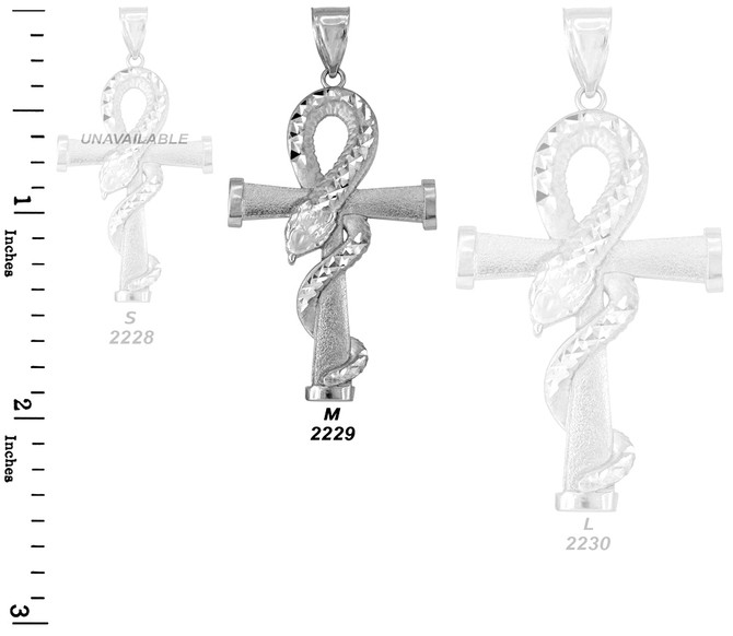 Sterling Silver Egyptian Ankh DC Coiled Snake Pendant (2 sizes)