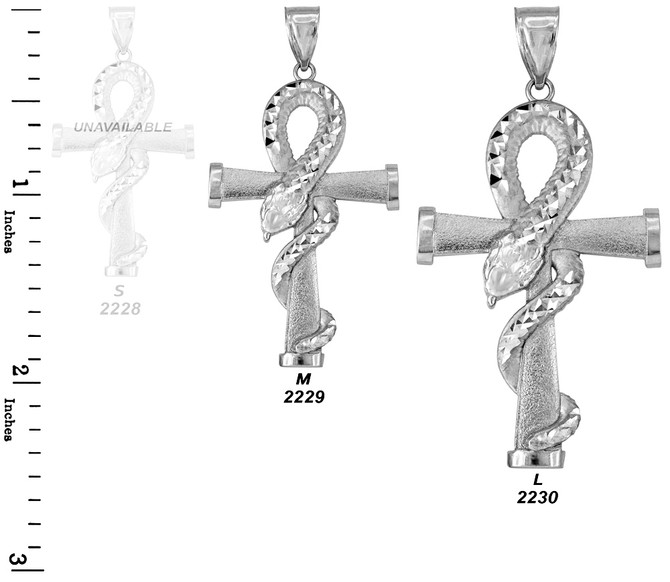 Sterling Silver Egyptian Ankh DC Coiled Snake Pendant (2 sizes)