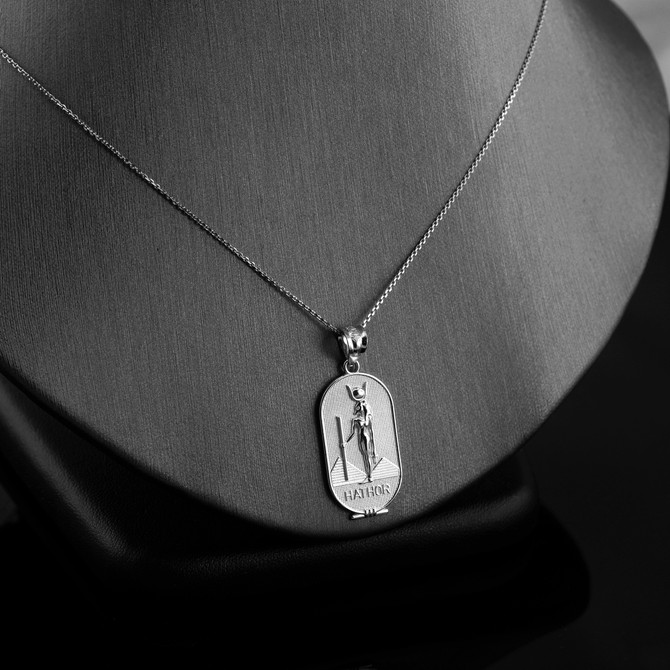 Sterling Silver Hathor Egyptian Mother Goddess of Love, Beauty and Feminine Power Pendant Necklace