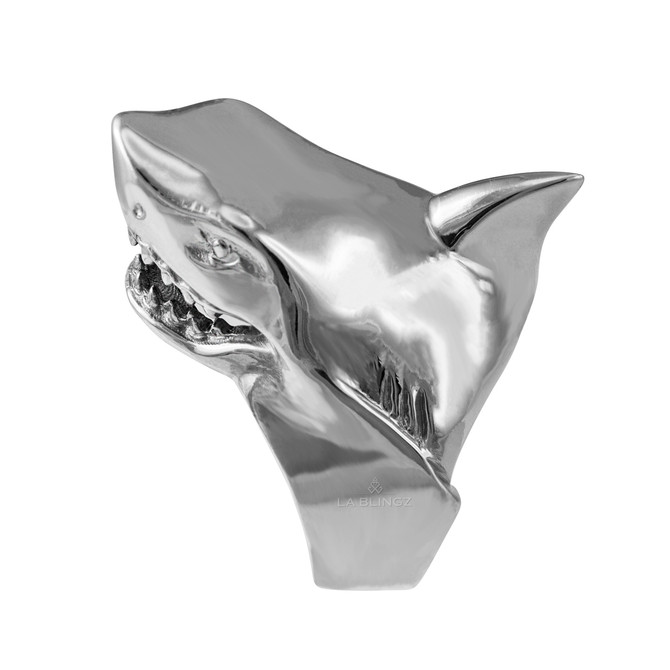 Sterling Silver 3D Shark Jaws Statement Ring
