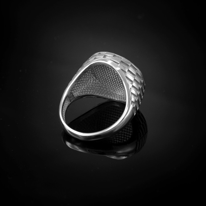 Sterling Silver Aztec Mayan Sun Calendar Sparkle-cut Signet Ring