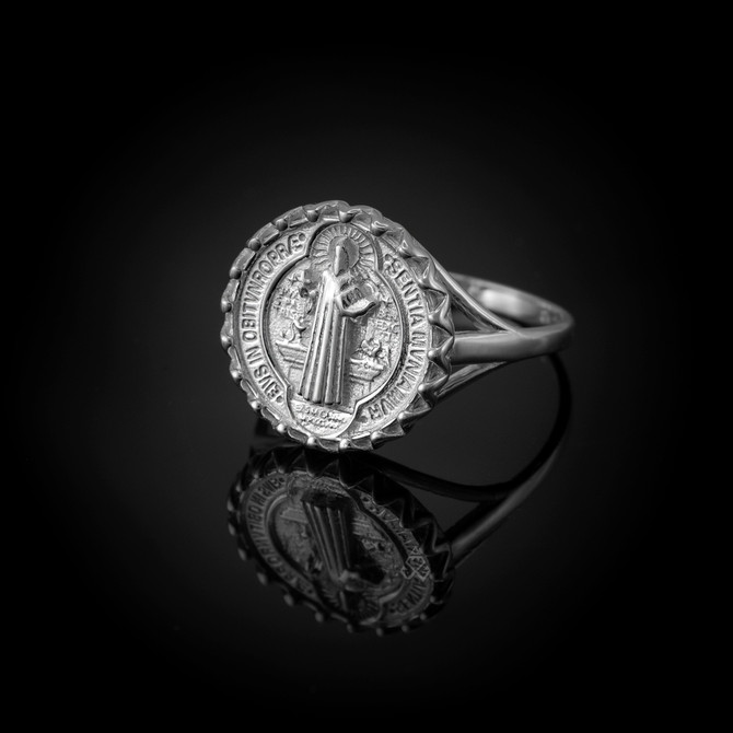 Sterling Silver Saint Benedict Women's Coin Medallion Ring
