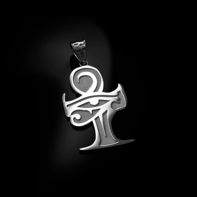 Sterling Silver Egyptian Eye Of Horus Ankh Pendant Necklace
