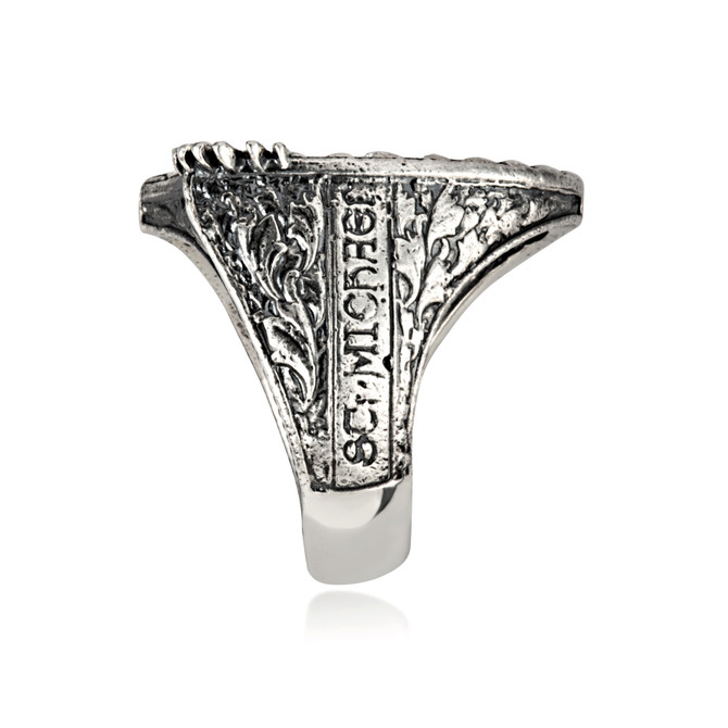 Sterling Silver Saint Michael Archangel Protect Us Shield Men's Signet Ring