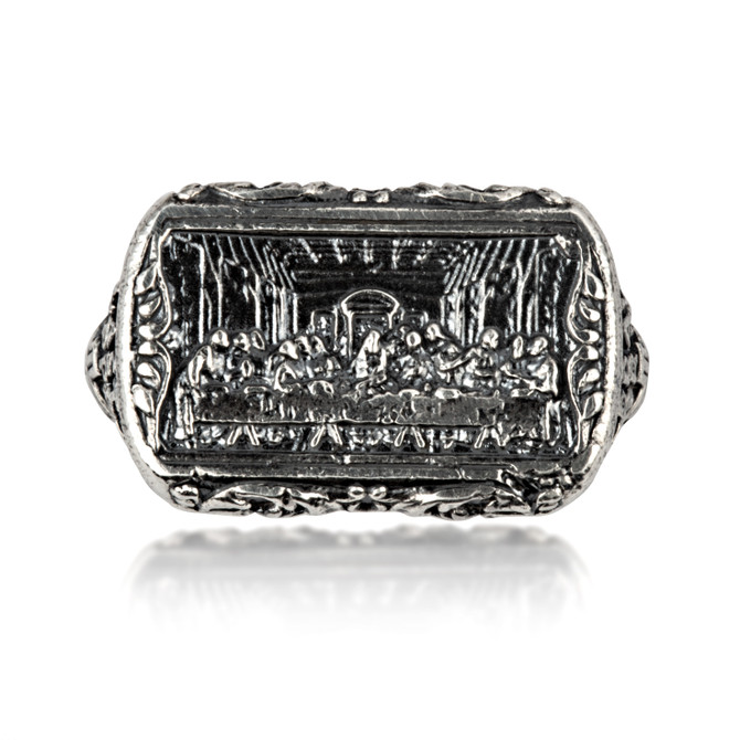 Sterling Silver Biblical Last Supper Pray For Us Men's Signet Ring
