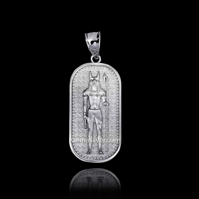 Sterling Silver Egyptian Anubis God Of The Dead Guard Dog Amulet Pendant Necklace