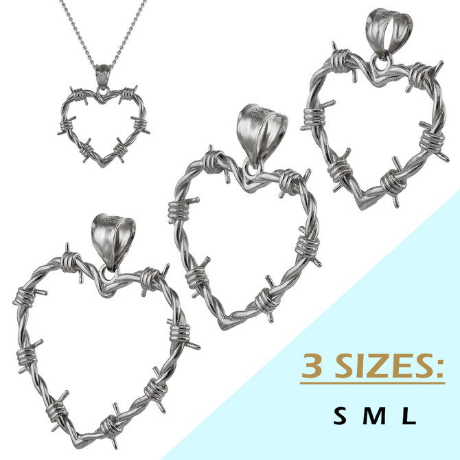 Sterling Silver Barbed Wire Heart Pendant Necklace