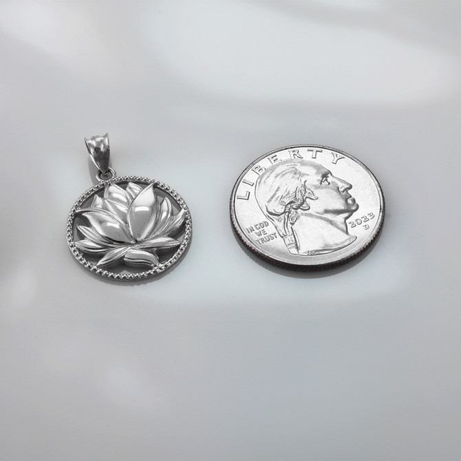Sterling Silver Lotus Flower in Circle Yoga Pendant Necklace