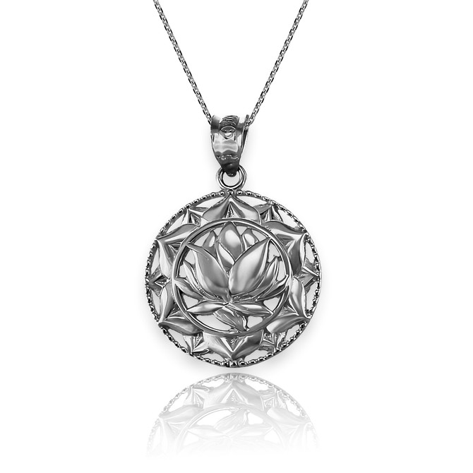 Polished Sterling Silver Lotus Mandala Pendant Necklace