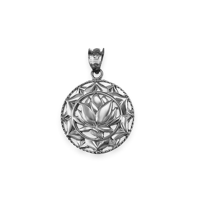 Polished Sterling Silver Lotus Mandala Pendant Necklace