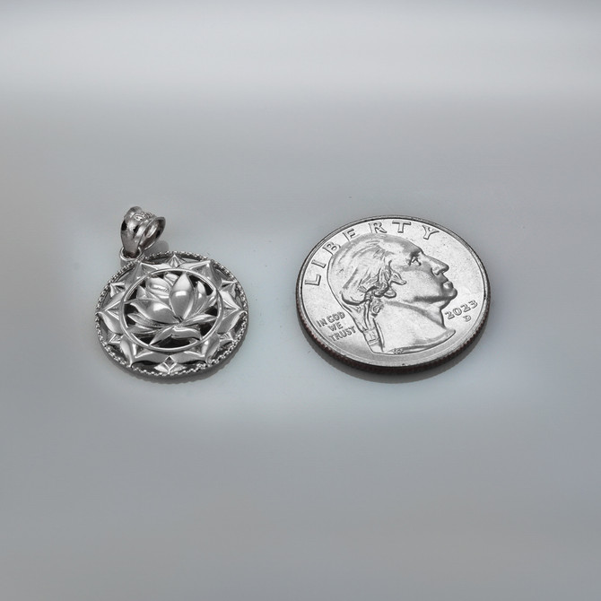 Polished Sterling Silver Lotus Mandala Pendant Necklace