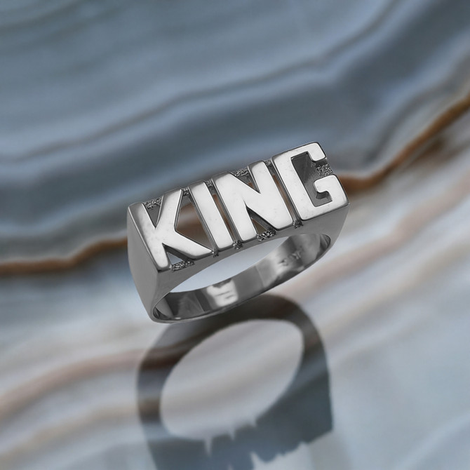 Sterling Silver KING Block Letter Midsize Unisex Ring