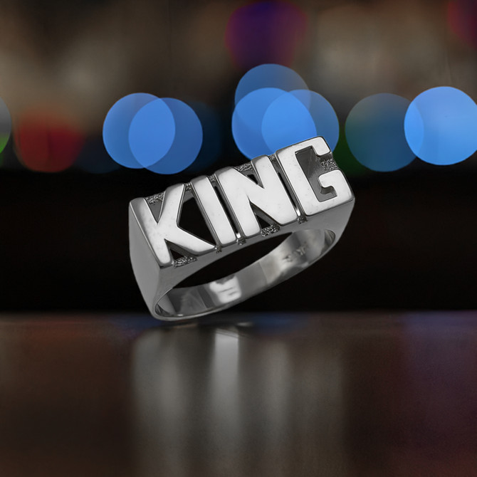 Sterling Silver KING Block Letter Midsize Unisex Ring