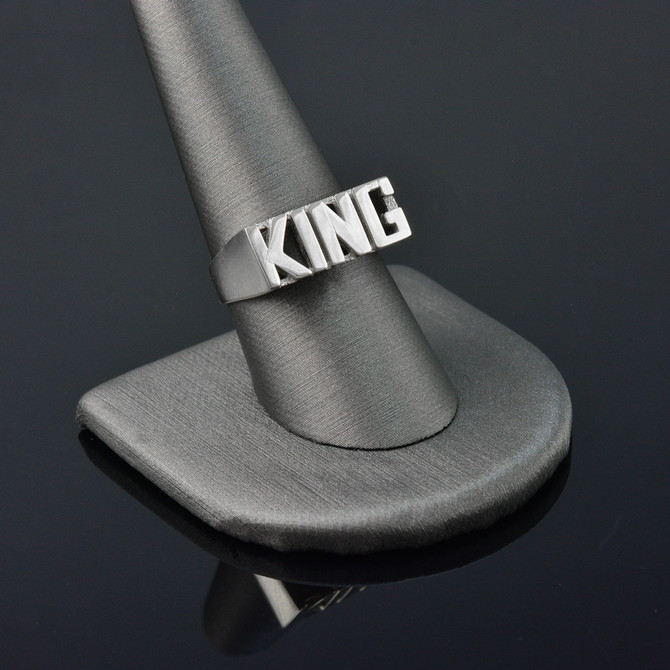 Sterling Silver KING Block Letter Midsize Unisex Ring