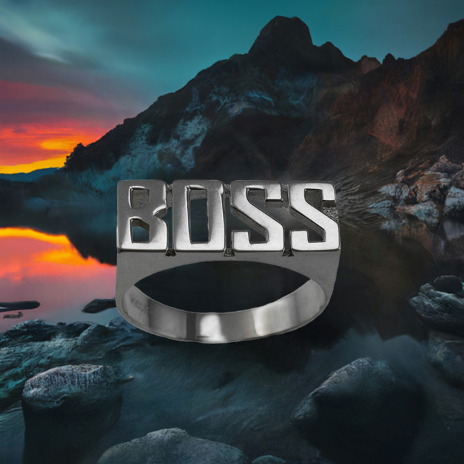 Sterling Silver BOSS Block Letter Midsize Unisex Ring