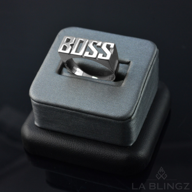 Sterling Silver BOSS Block Letter Midsize Unisex Ring