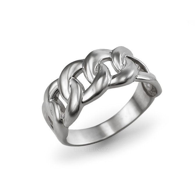 Sterling Silver Cuban Link Chain Unisex Ring