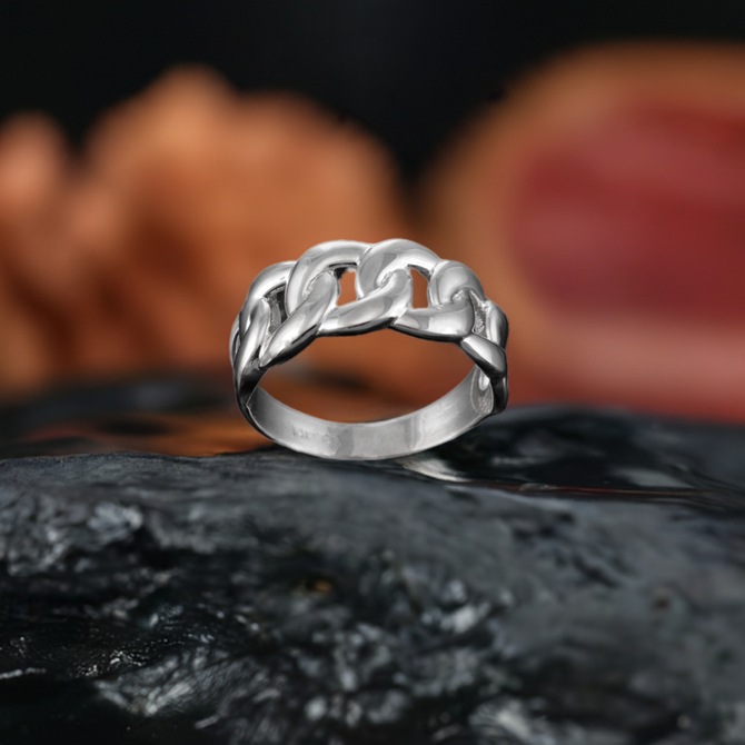 Sterling Silver Cuban Link Chain Unisex Ring