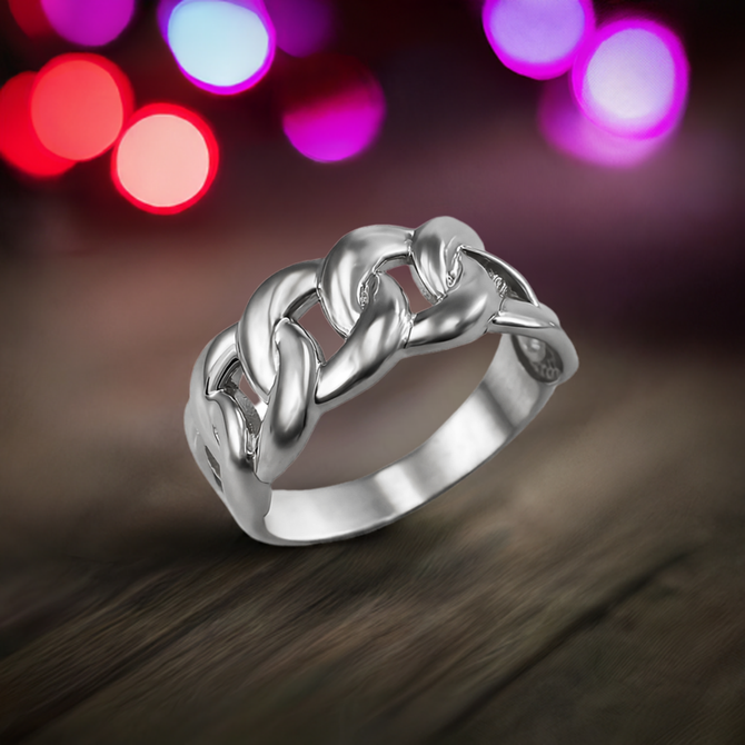 Sterling Silver Cuban Link Chain Unisex Ring