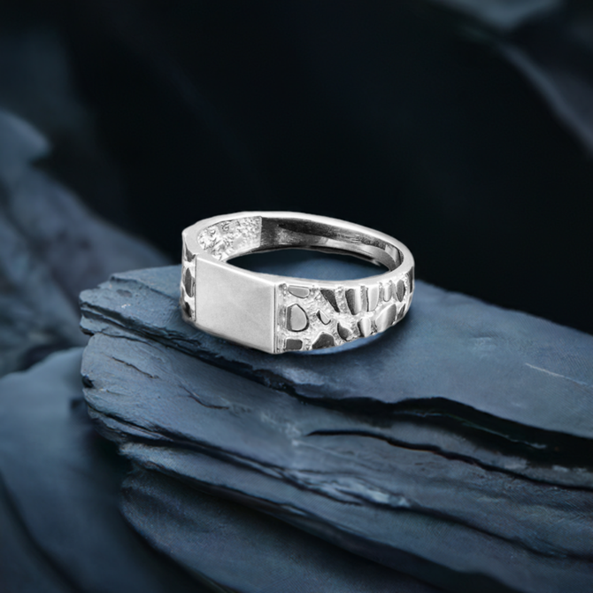 Sterling Silver Nugget Band Square Signet Unisex Ring