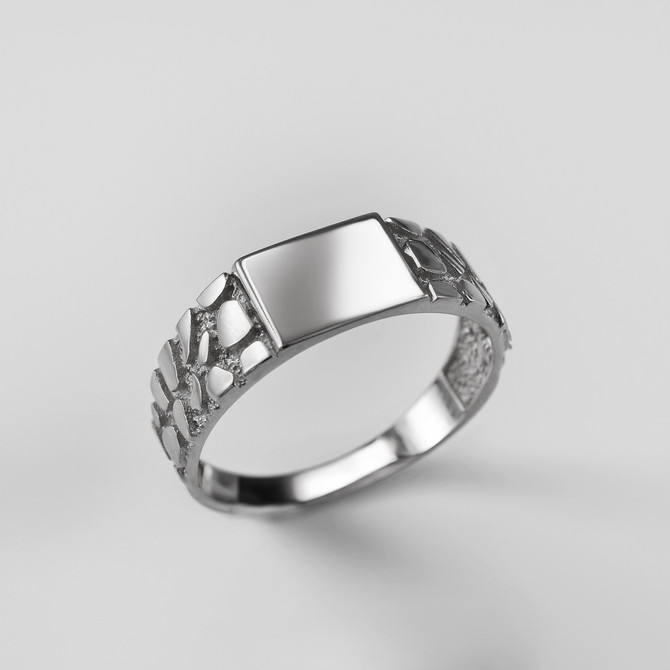 Sterling Silver Nugget Band Square Signet Unisex Ring