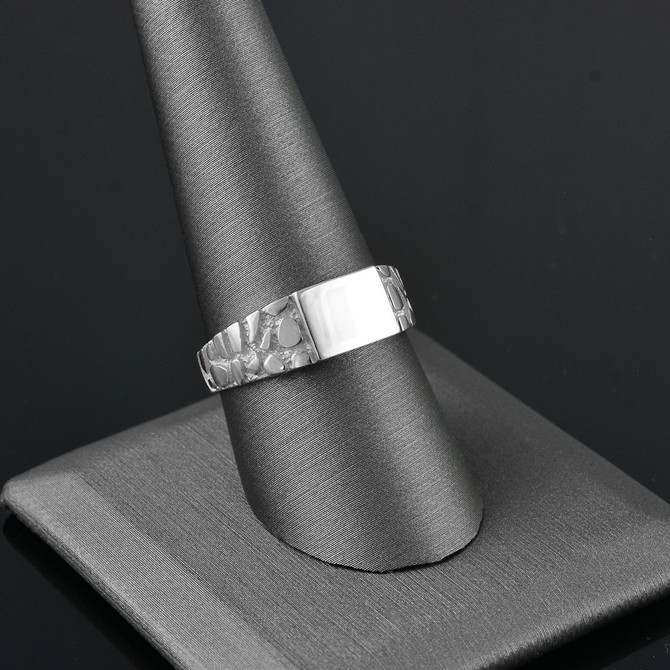 Sterling Silver Nugget Band Square Signet Unisex Ring