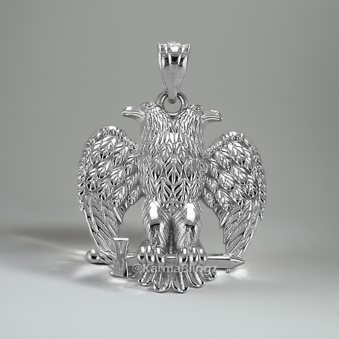 Sterling Silver Byzantine Double Headed Eagle Pendant Necklace